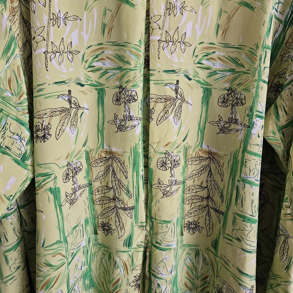 Vintage 90s PIANO Lime Green Silk Blouse Floral Print Long Sleeve Shirt 1X - Picture 6 of 12